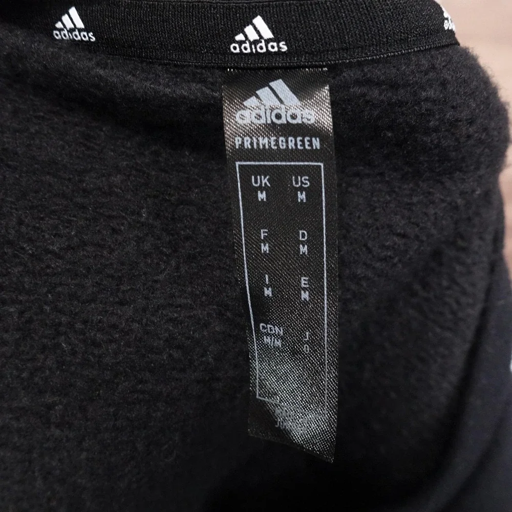 Adidas Sweatshirt Size M Black Pullover Fleece 3-Stripes Crewneck Primegreen